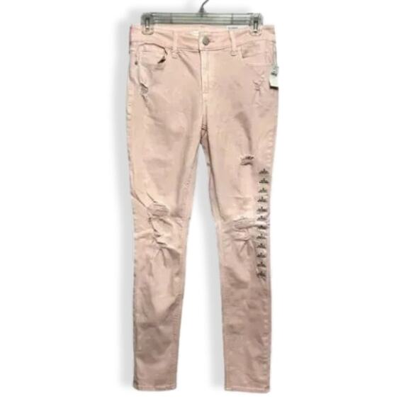 Old Navy Rockstar Super Skinny Jeans Distressed Mid Rise 5 Pockets Pink W 6 NWT - Picture 1 of 8